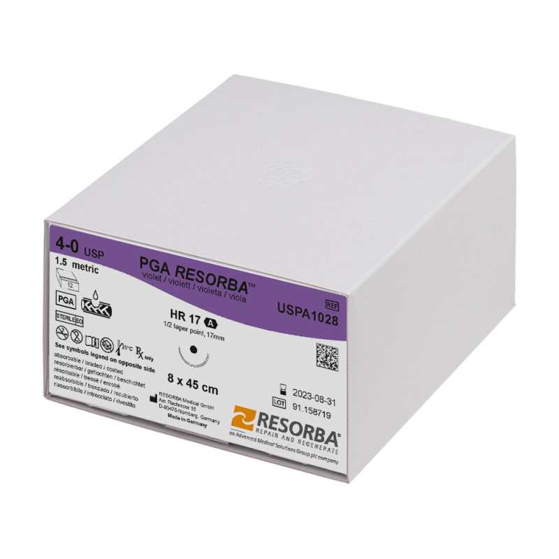 ПГА Ресорба USP 1 фіолетовий, нитка 90 см, зворотньо-ріжуча голка 40мм, 1/2кола